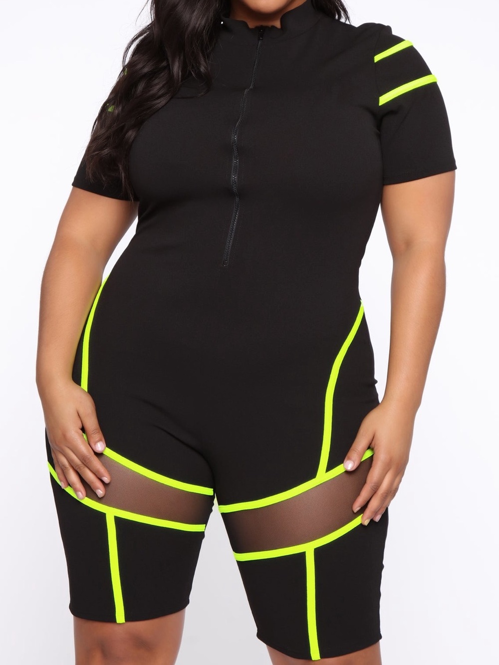 Fashion Nova Black Jumpsuit with Neon Yellow Contrast Piping